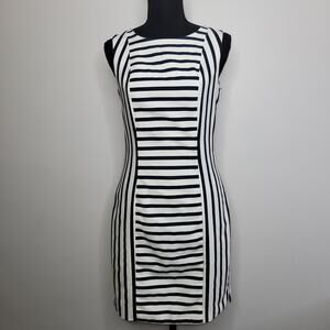 H&M Dress Women 8 Open Back Striped Midi Navy White Sheath